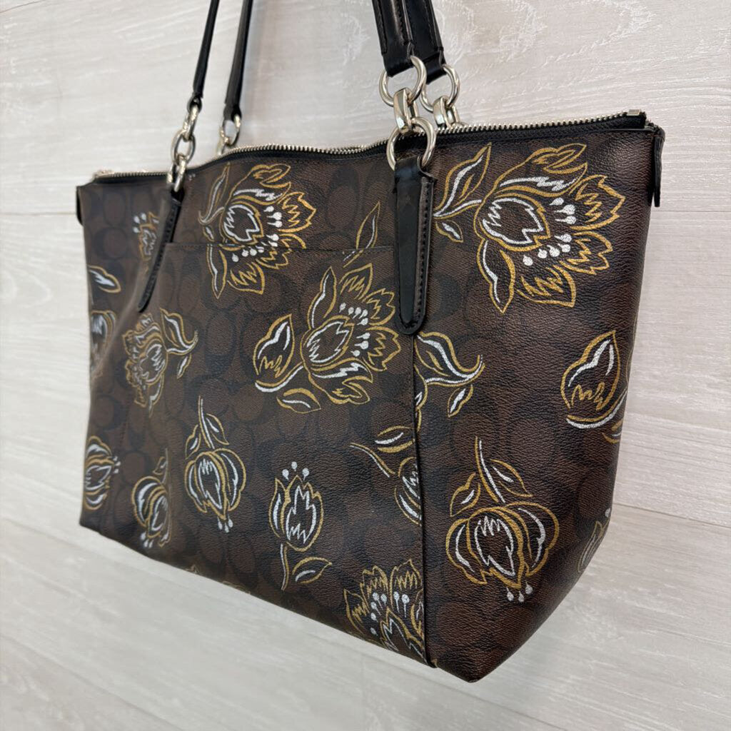 Coach Tulip Brown/Gold Print Large Tote