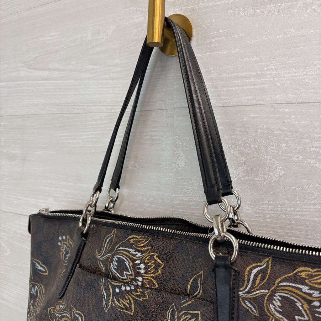 Coach Tulip Brown/Gold Print Large Tote