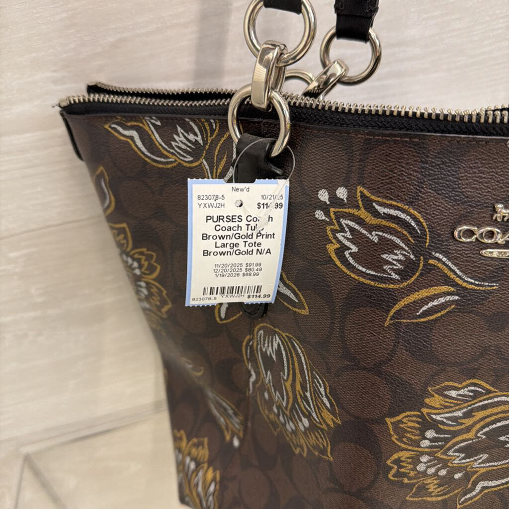 Coach Tulip Brown/Gold Print Large Tote