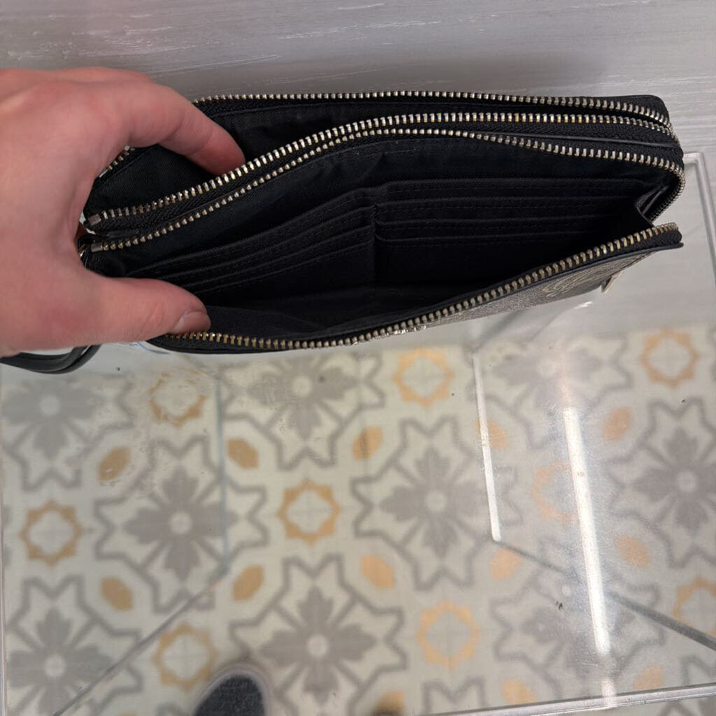 Coach Tulip Brown/Gold Print Corner Zip Wristlet