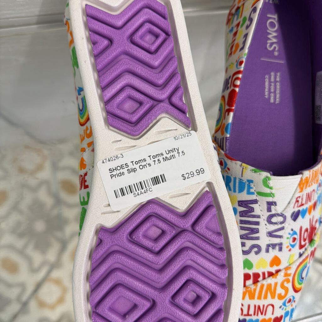 Toms Unity Pride Slip On's 7.5