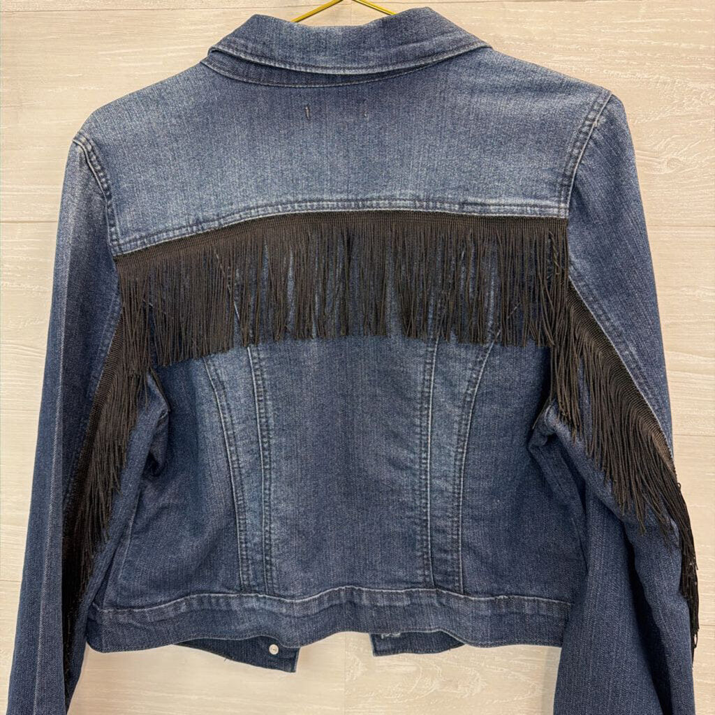 LEI Dark Wash Fringe Denim Jacket Large