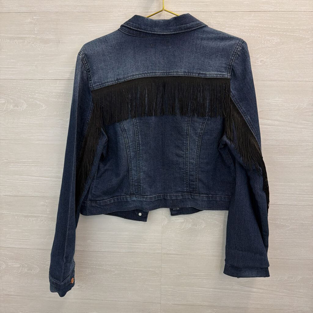 LEI Dark Wash Fringe Denim Jacket Large
