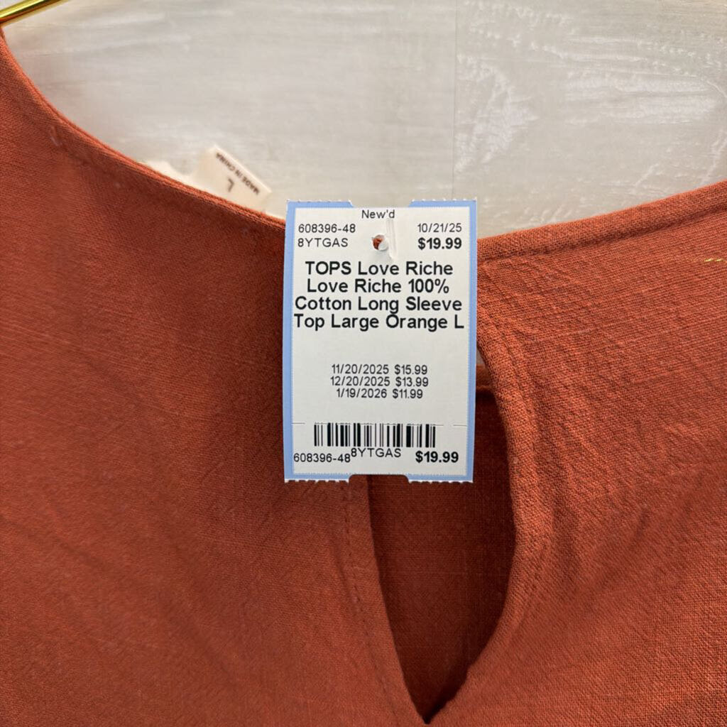 Love Riche 100% Cotton Long Sleeve Top Large