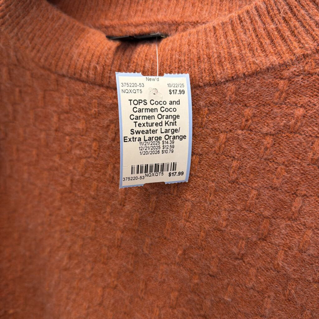 Coco Carmen Orange Textured Knit Sweater Large/ Extra Large