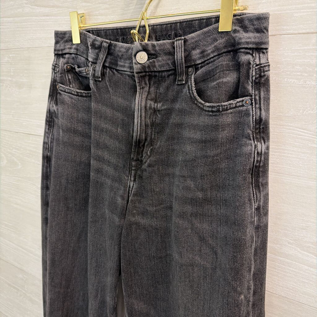 American Eagle Black Denim Curvy Super High Rise Baggy Wide Leg Jeans 4