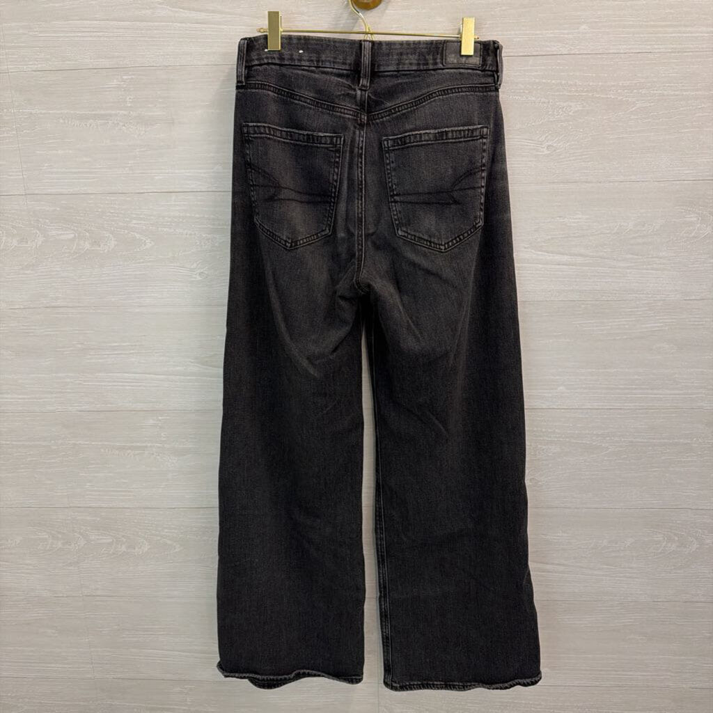 American Eagle Black Denim Curvy Super High Rise Baggy Wide Leg Jeans 4