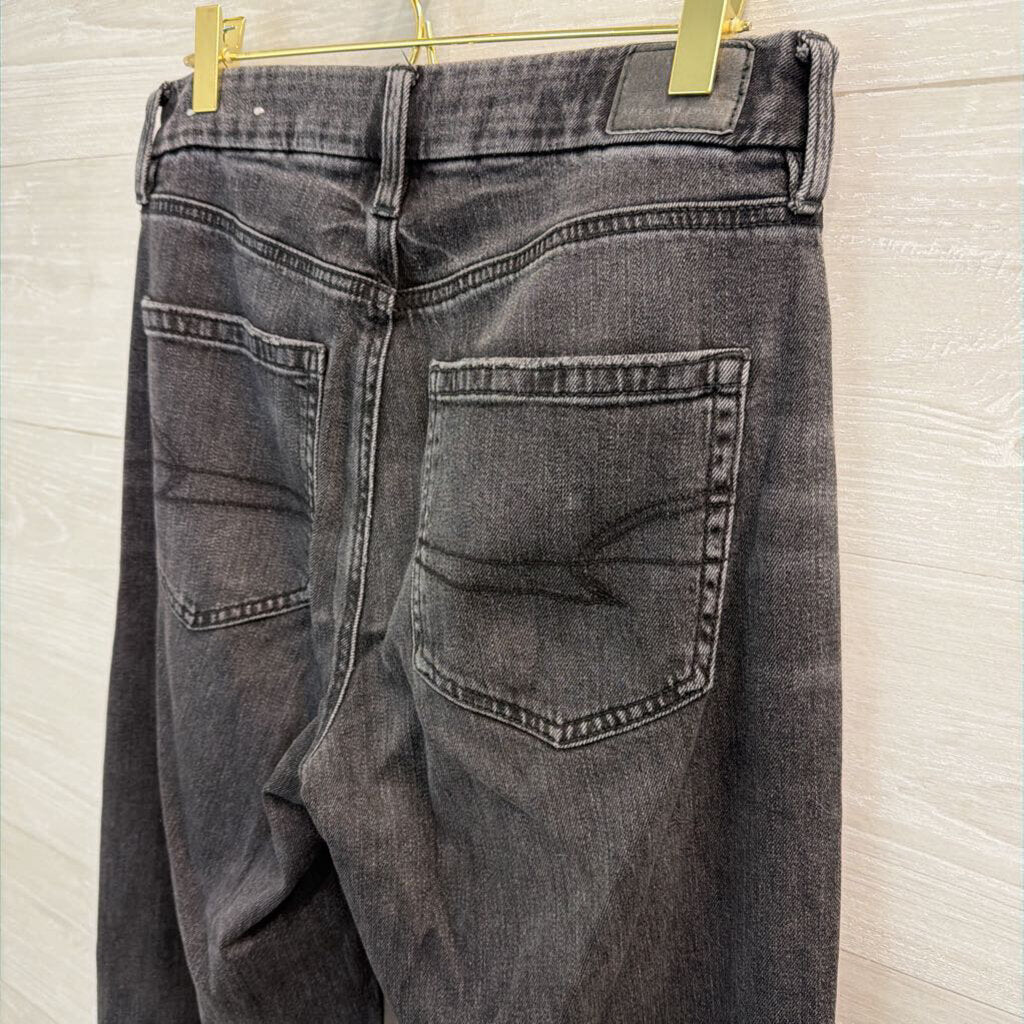 American Eagle Black Denim Curvy Super High Rise Baggy Wide Leg Jeans 4