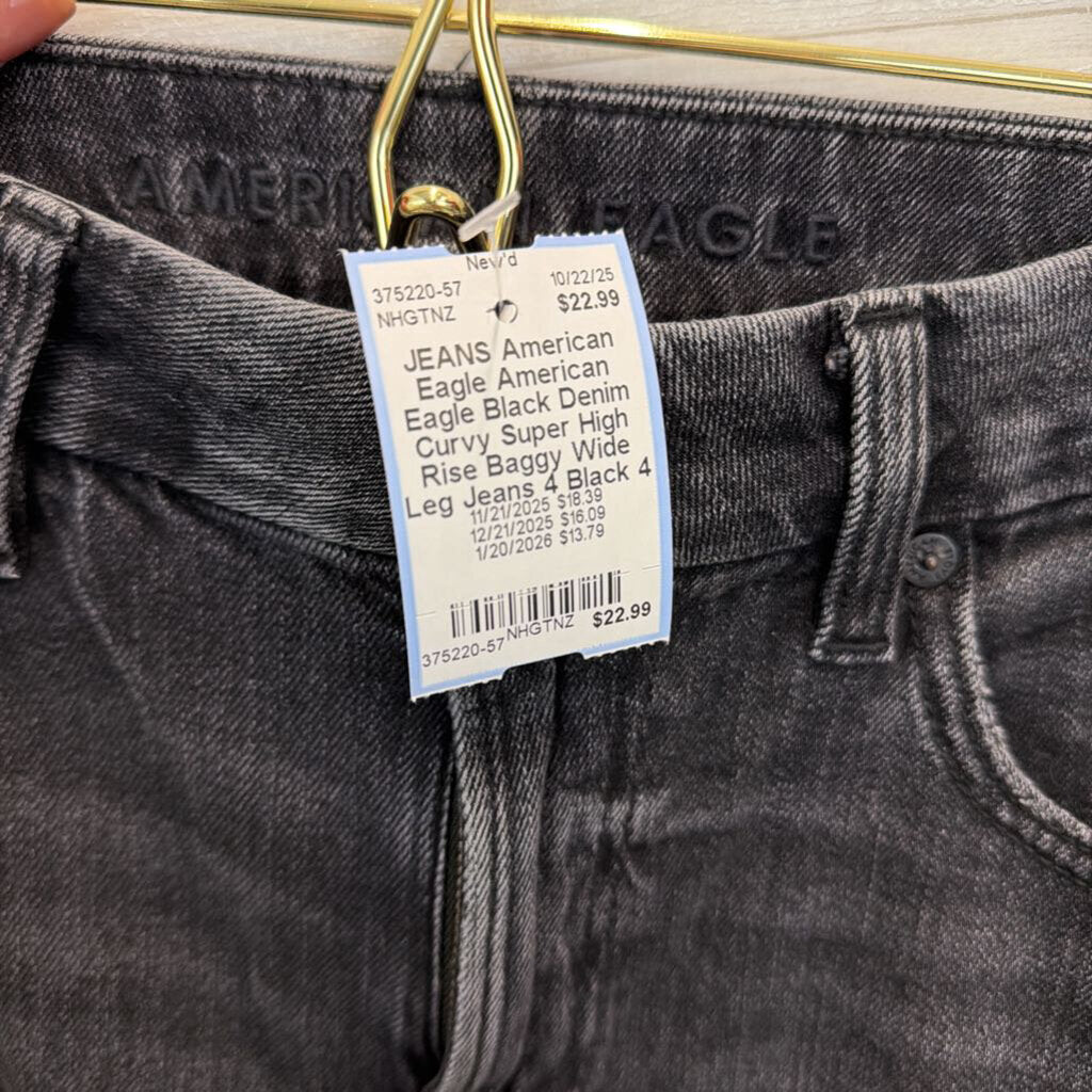 American Eagle Black Denim Curvy Super High Rise Baggy Wide Leg Jeans 4