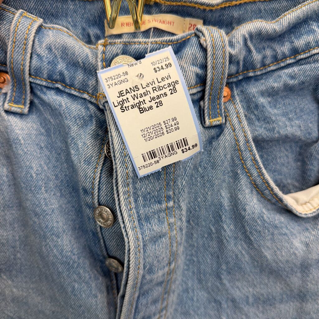 Levi Light Wash Ribcage Straight Jeans 28