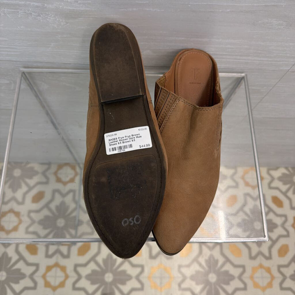 Frye Brown Leather Rowen Gore Mule Shoes 9.5