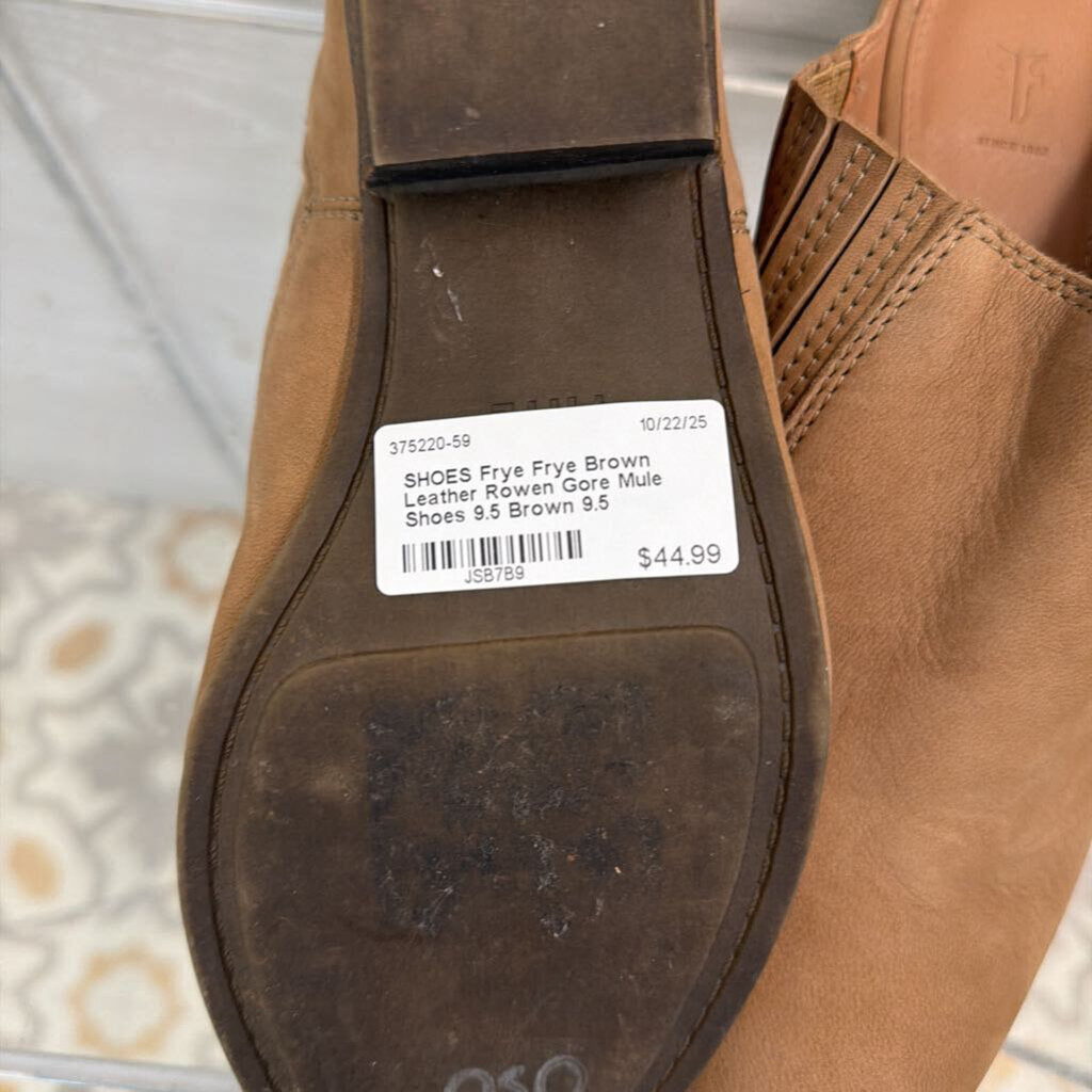 Frye Brown Leather Rowen Gore Mule Shoes 9.5