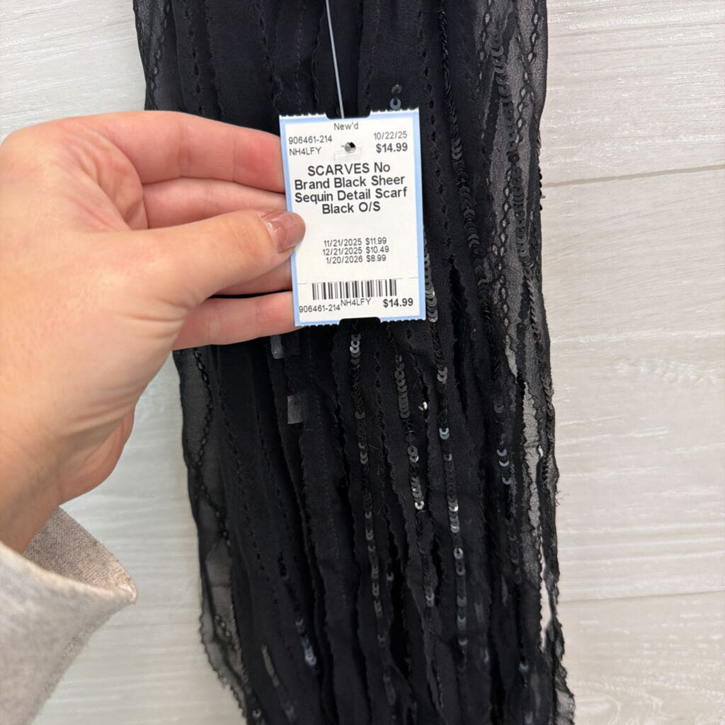 Black Sheer Sequin Detail Scarf
