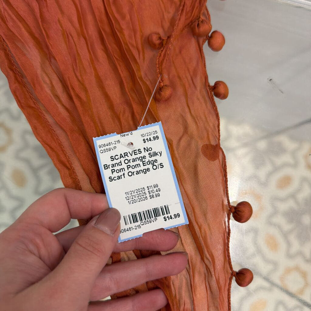 Orange Silky Pom Pom Edge Scarf
