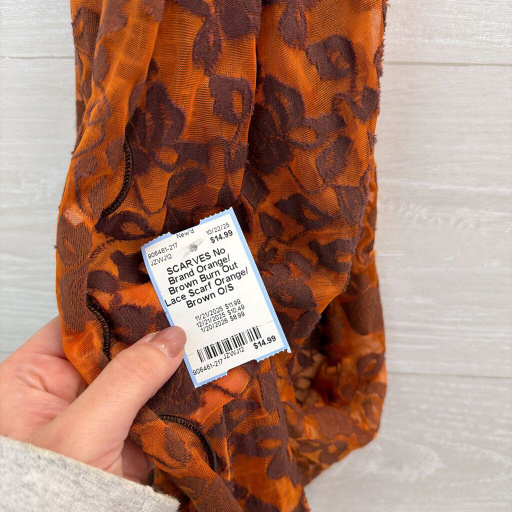 Orange/ Brown Burn Out Lace Scarf
