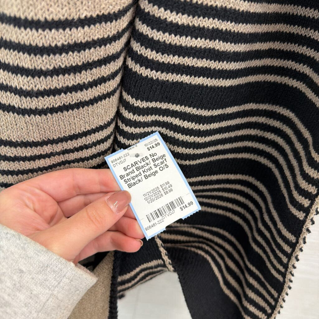 Black/ Beige Striped Knit Scarf