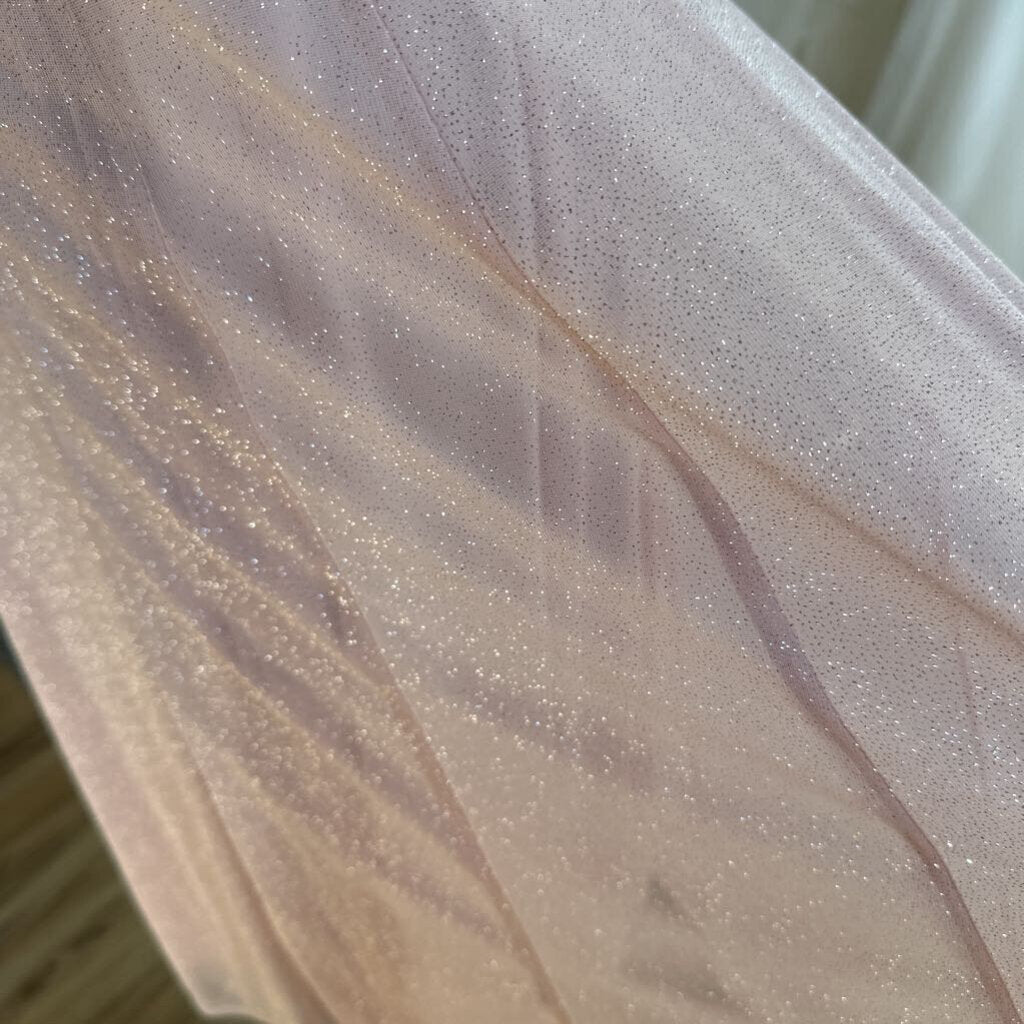 Danny and Nicole Pink Shimmer Cape Top Tea Length Formal Dress 6