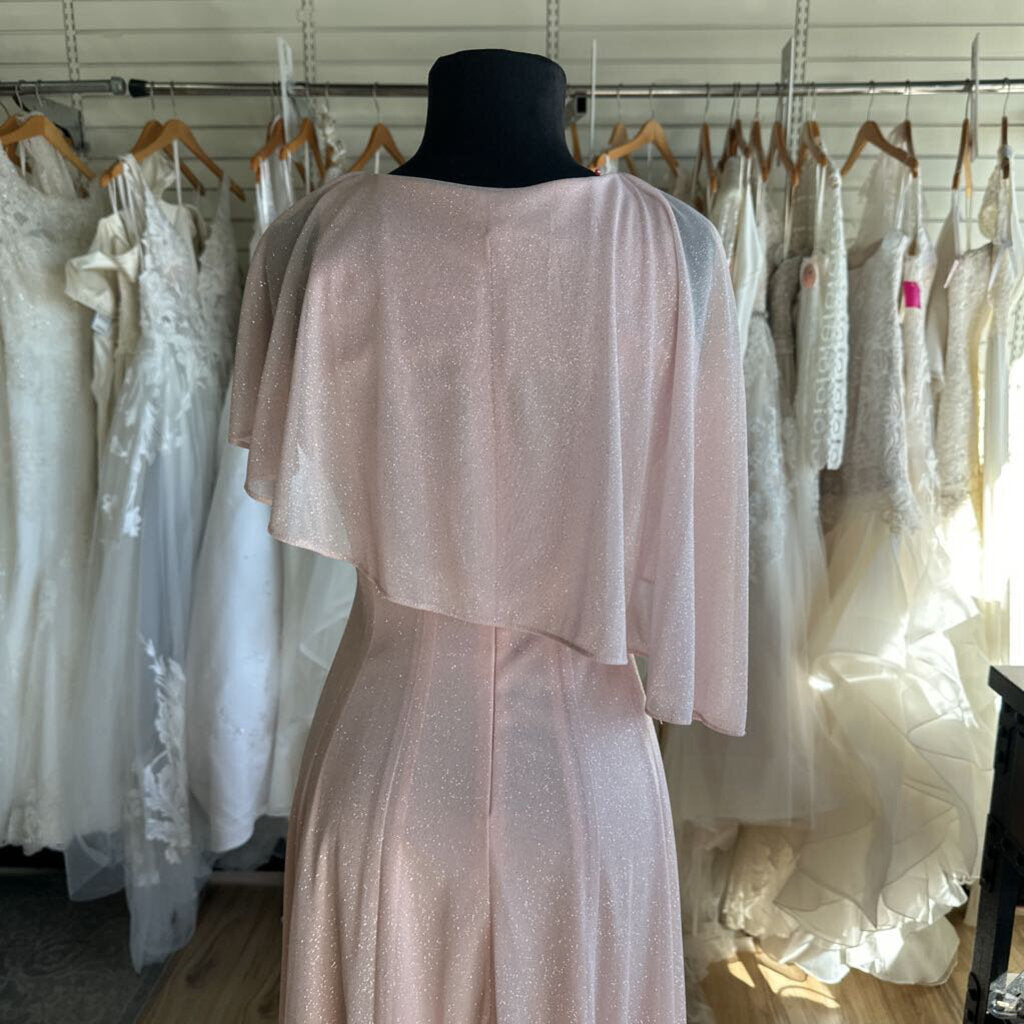 Danny and Nicole Pink Shimmer Cape Top Tea Length Formal Dress 6