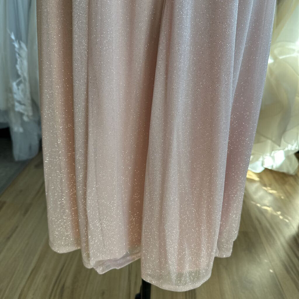 Danny and Nicole Pink Shimmer Cape Top Tea Length Formal Dress 6