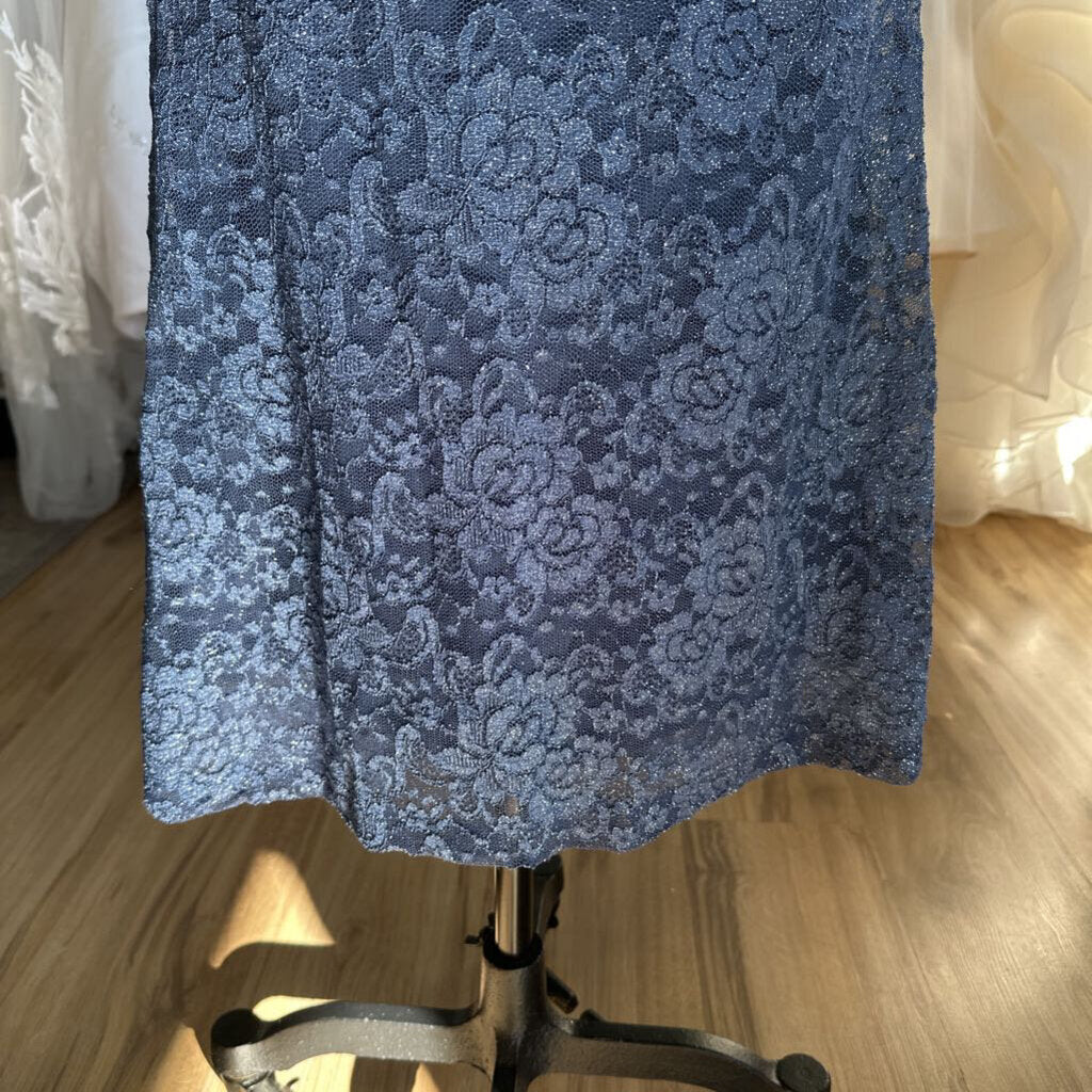Jessica Howard Blue Lace Shimmer Short Sleeve Long Formal Dress 6