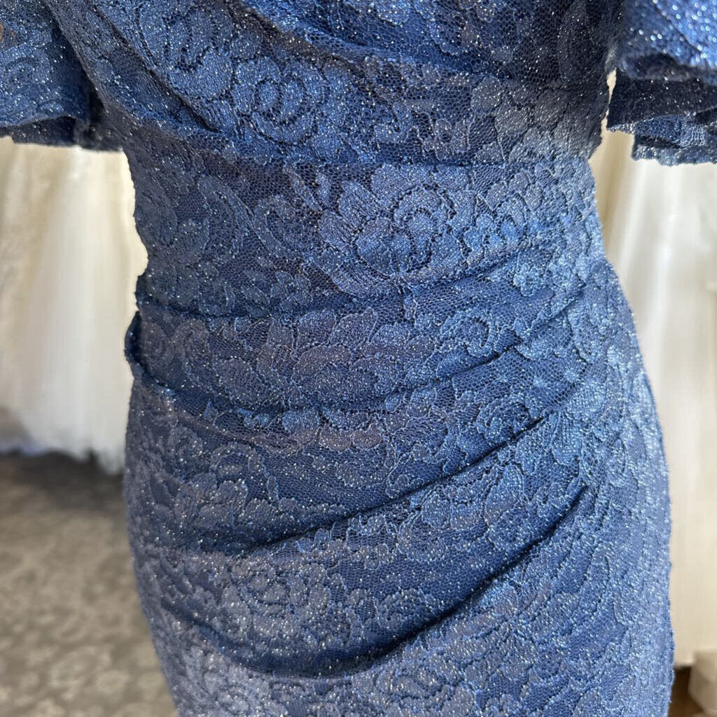 Jessica Howard Blue Lace Shimmer Short Sleeve Long Formal Dress 6