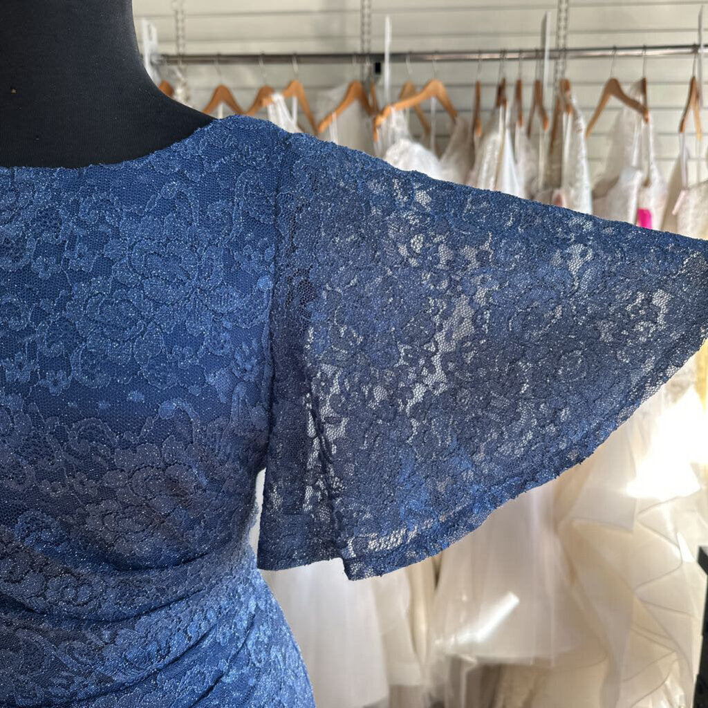 Jessica Howard Blue Lace Shimmer Short Sleeve Long Formal Dress 6