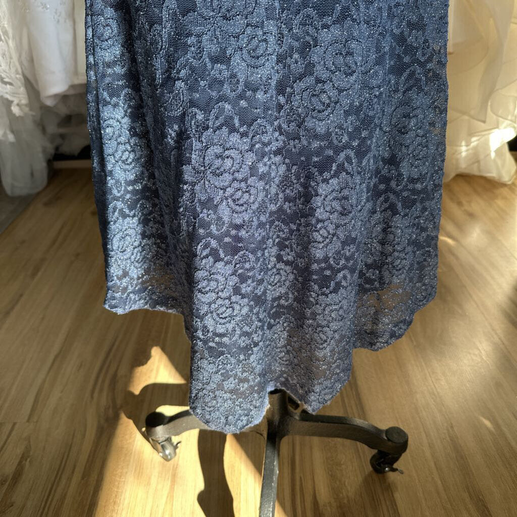 Jessica Howard Blue Lace Shimmer Short Sleeve Long Formal Dress 6