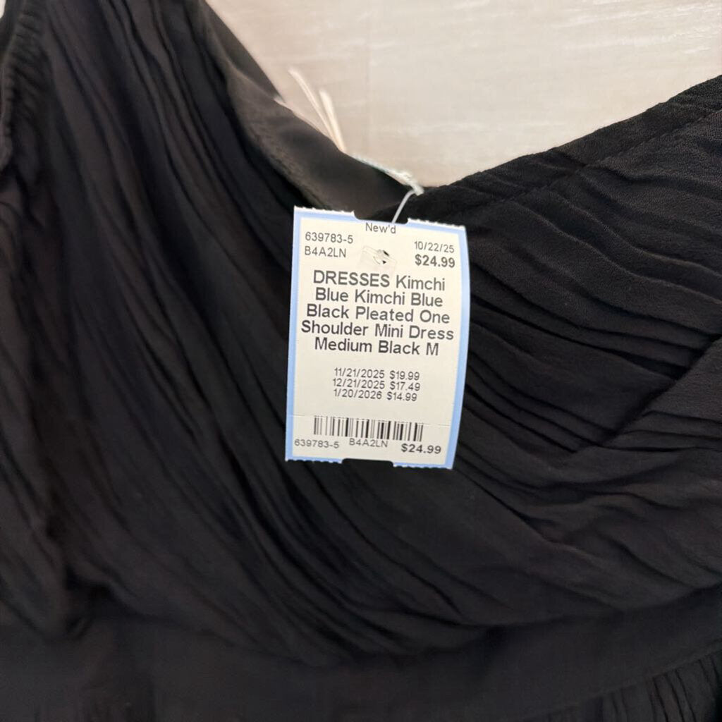 Kimchi Blue Black Pleated One Shoulder Mini Dress Medium