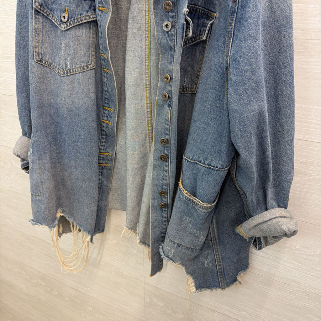 Indigo Thread Co Light Wash Denim Shacket 3X
