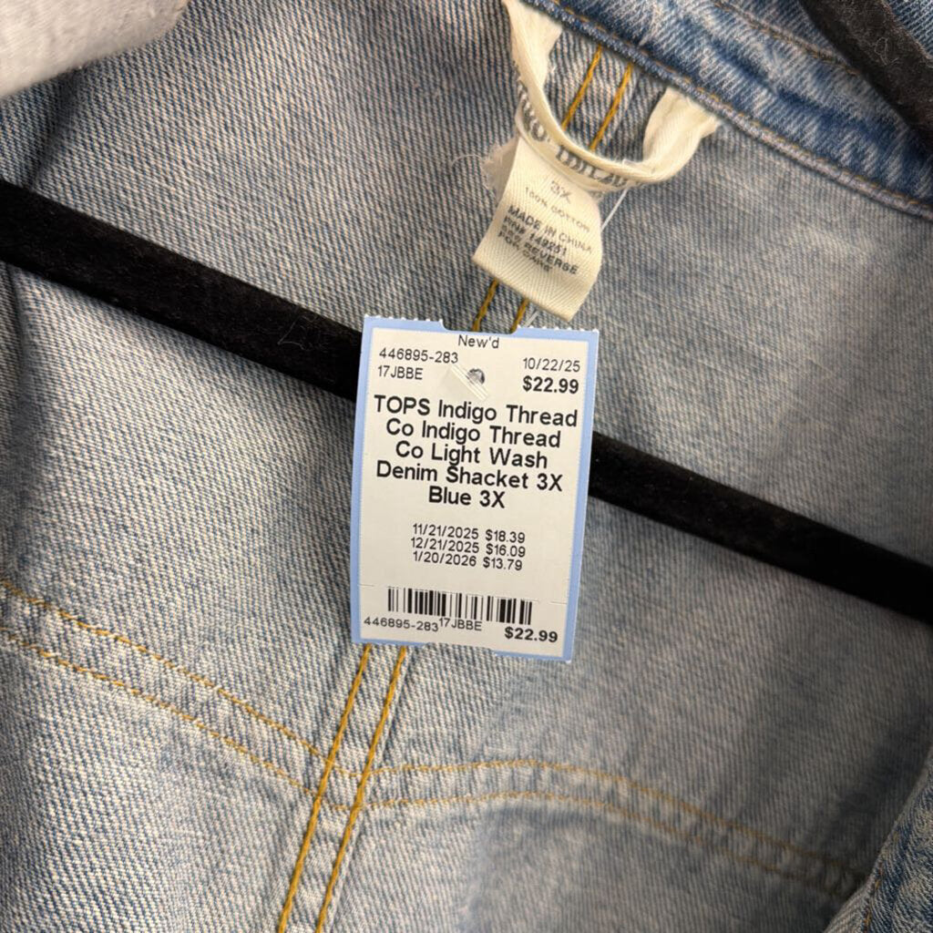 Indigo Thread Co Light Wash Denim Shacket 3X