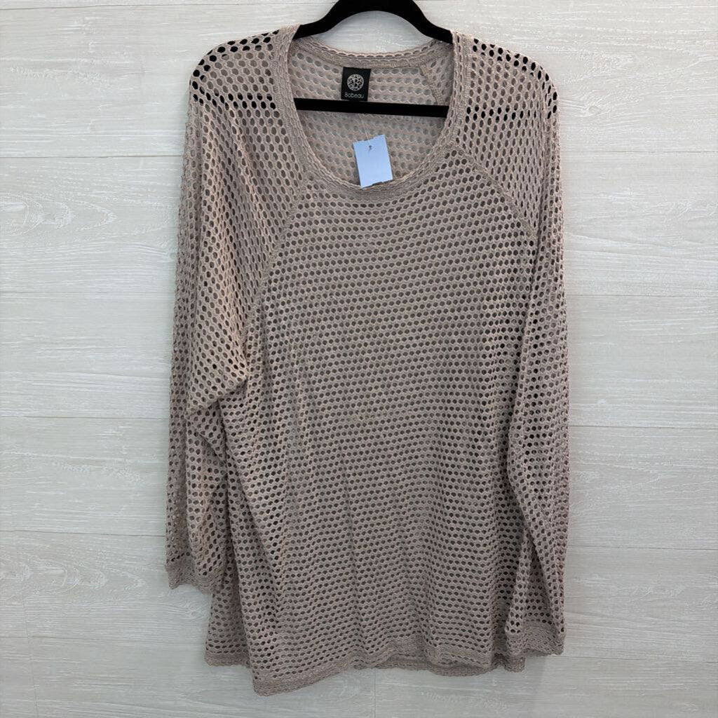 Bobeau Beige Open Knit Long Sleeve Top 3X