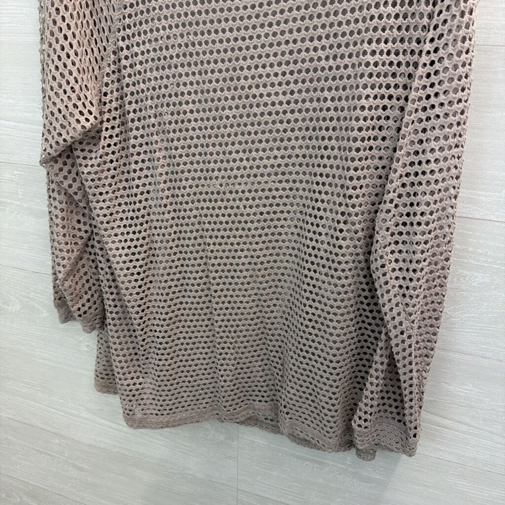 Bobeau Beige Open Knit Long Sleeve Top 3X