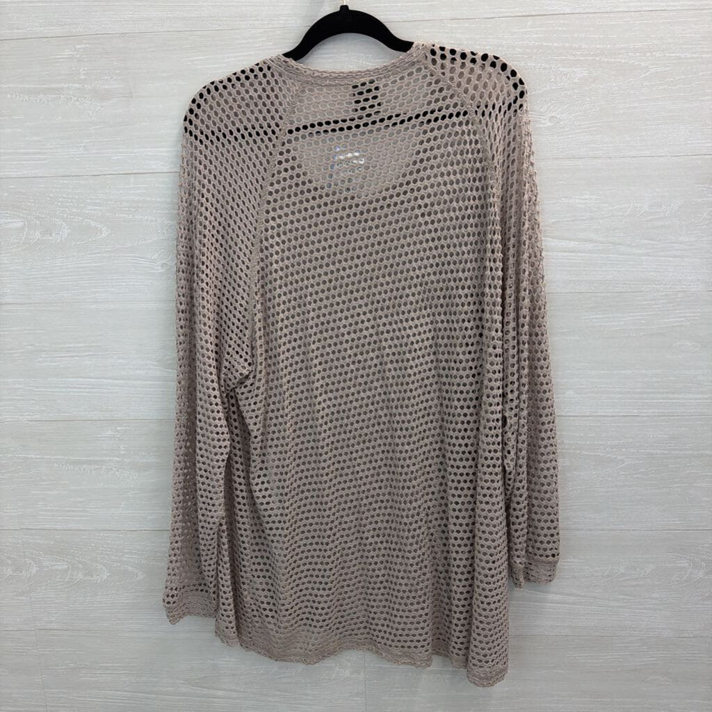 Bobeau Beige Open Knit Long Sleeve Top 3X