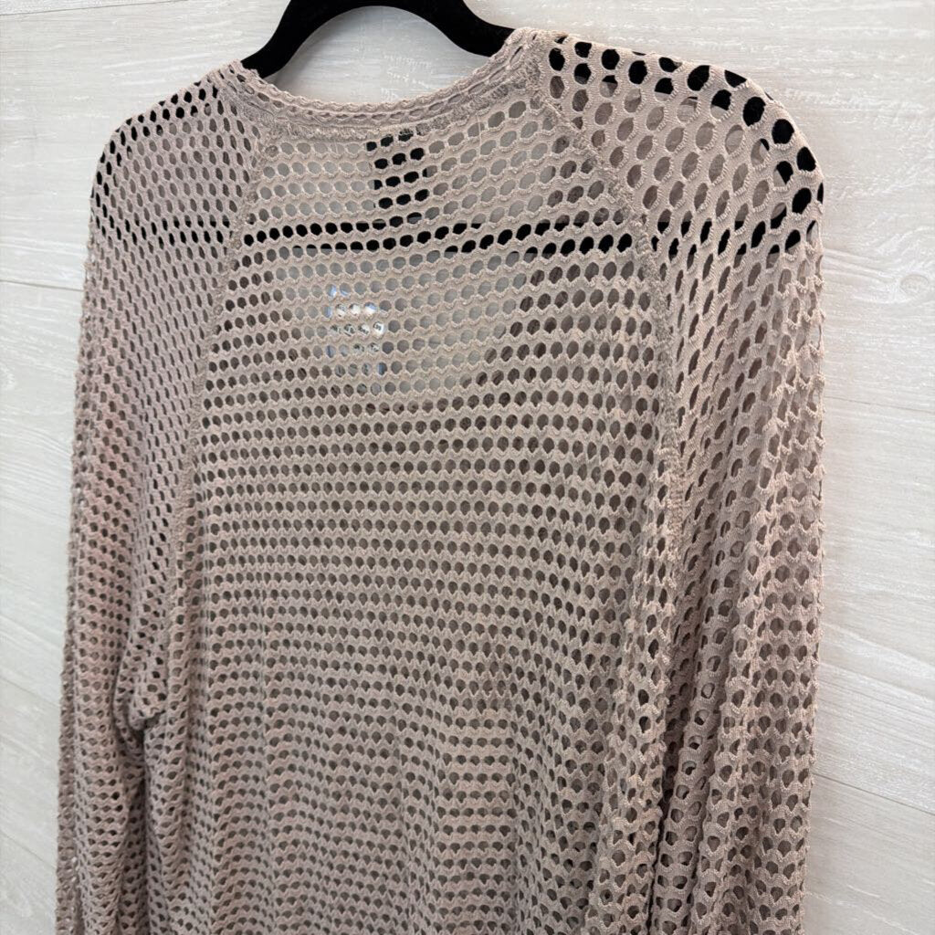 Bobeau Beige Open Knit Long Sleeve Top 3X