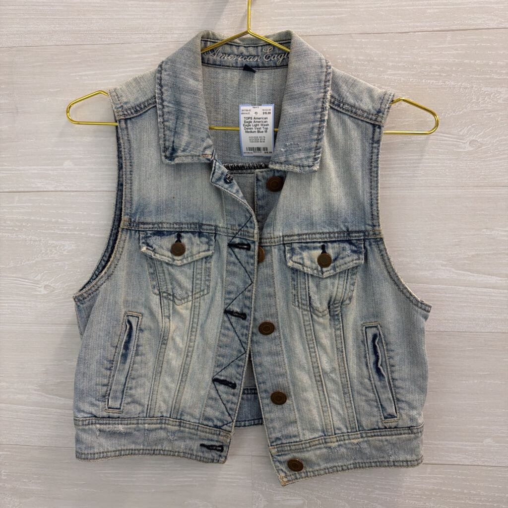 American Eagle Light Wash Denim Vest Top Medium