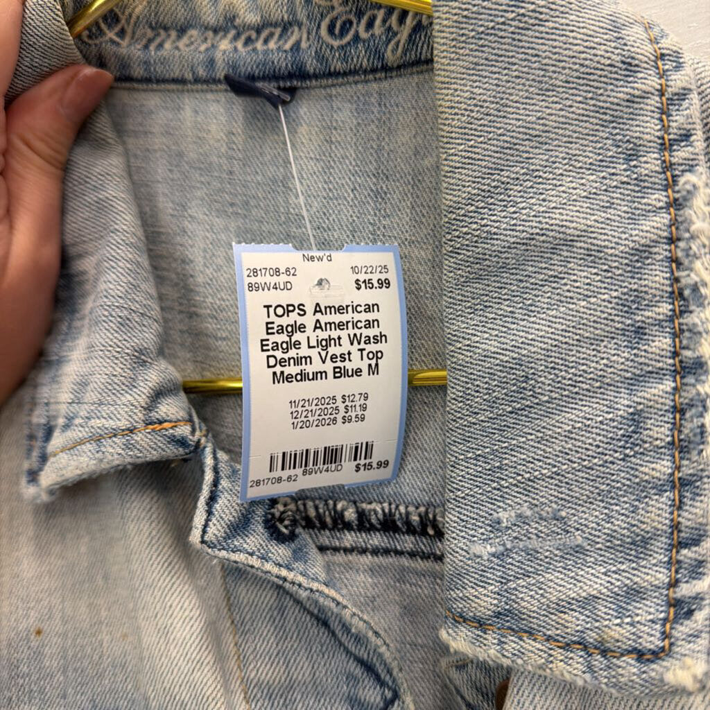 American Eagle Light Wash Denim Vest Top Medium