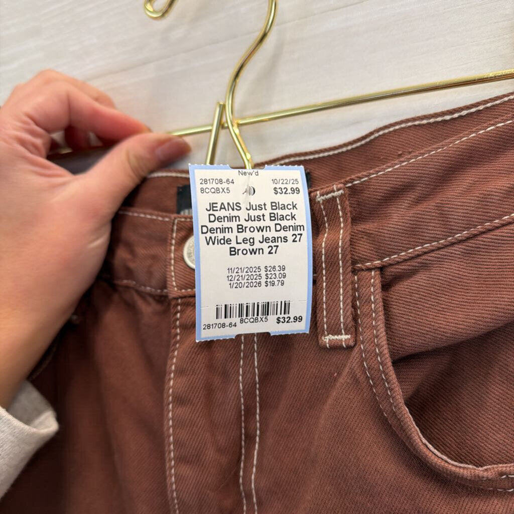 Just Black Denim Brown Denim Wide Leg Jeans 27