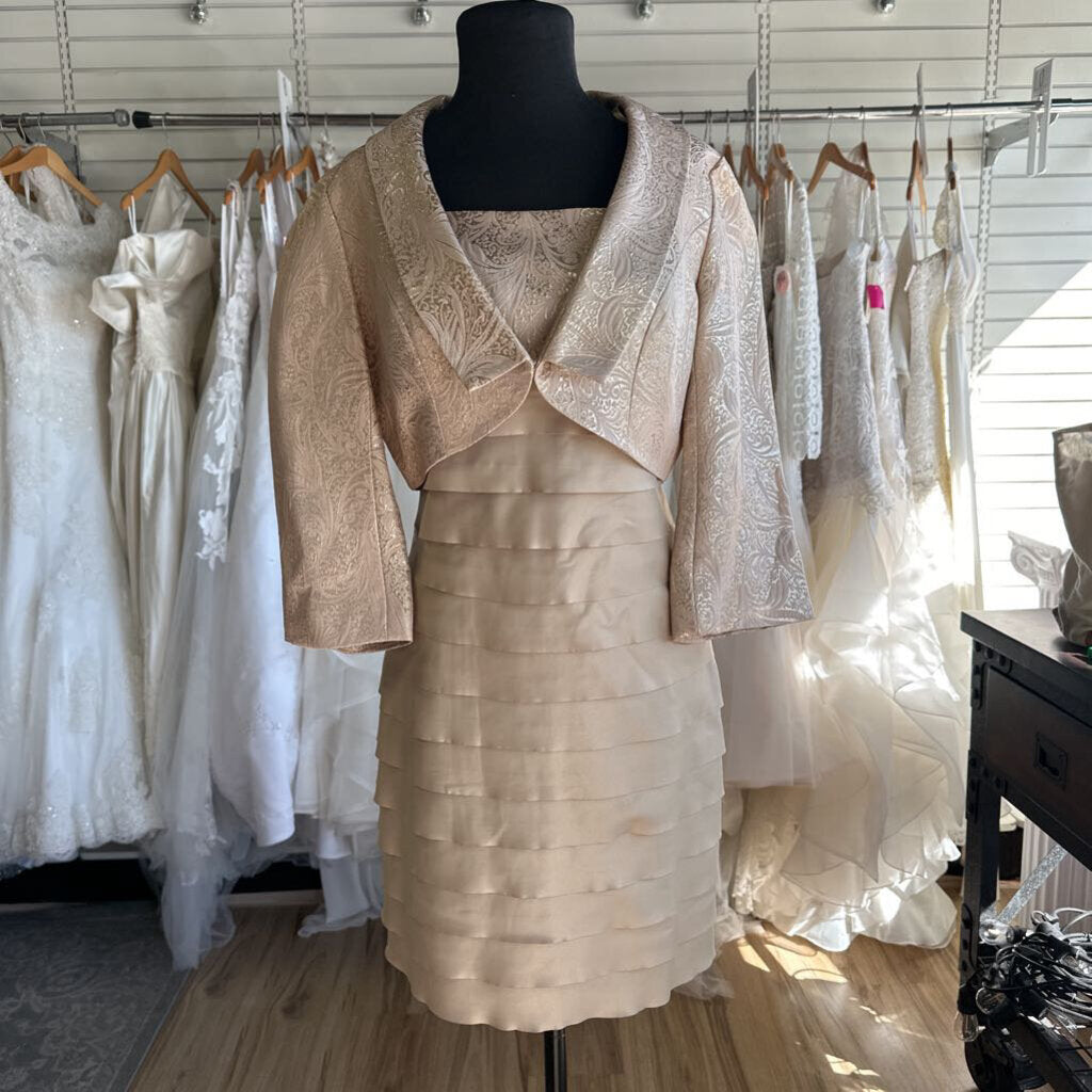Lady's Image Gold Print Layered Short Formal Dress With Jacket 6