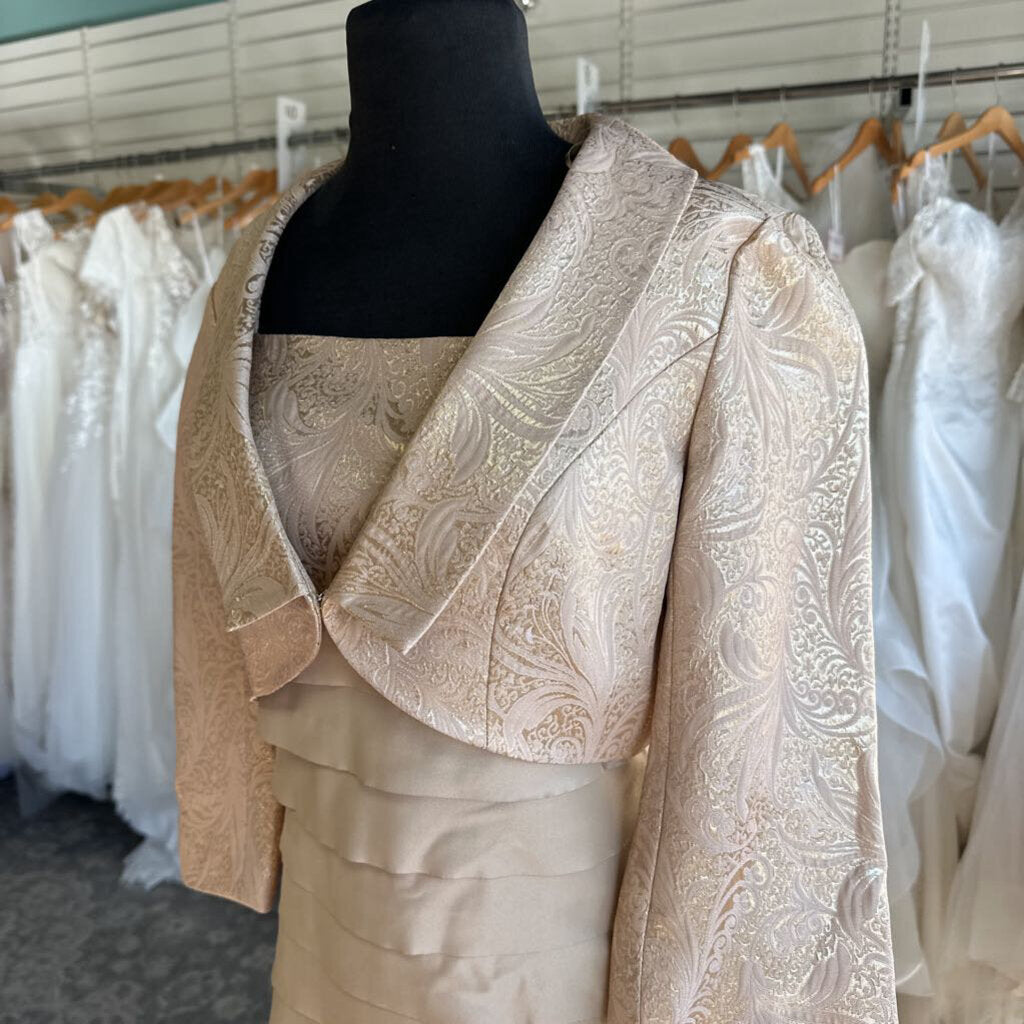 Lady's Image Gold Print Layered Short Formal Dress With Jacket 6