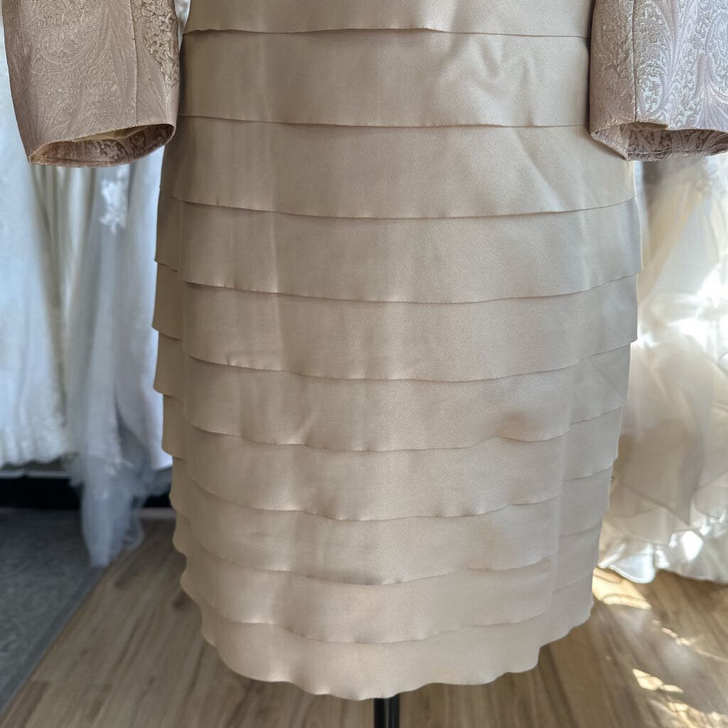 Lady's Image Gold Print Layered Short Formal Dress With Jacket 6