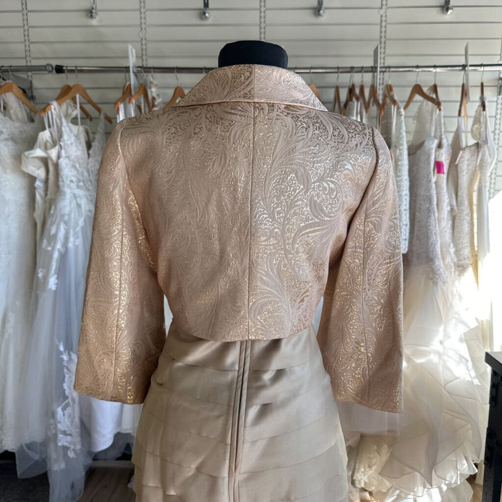 Lady's Image Gold Print Layered Short Formal Dress With Jacket 6