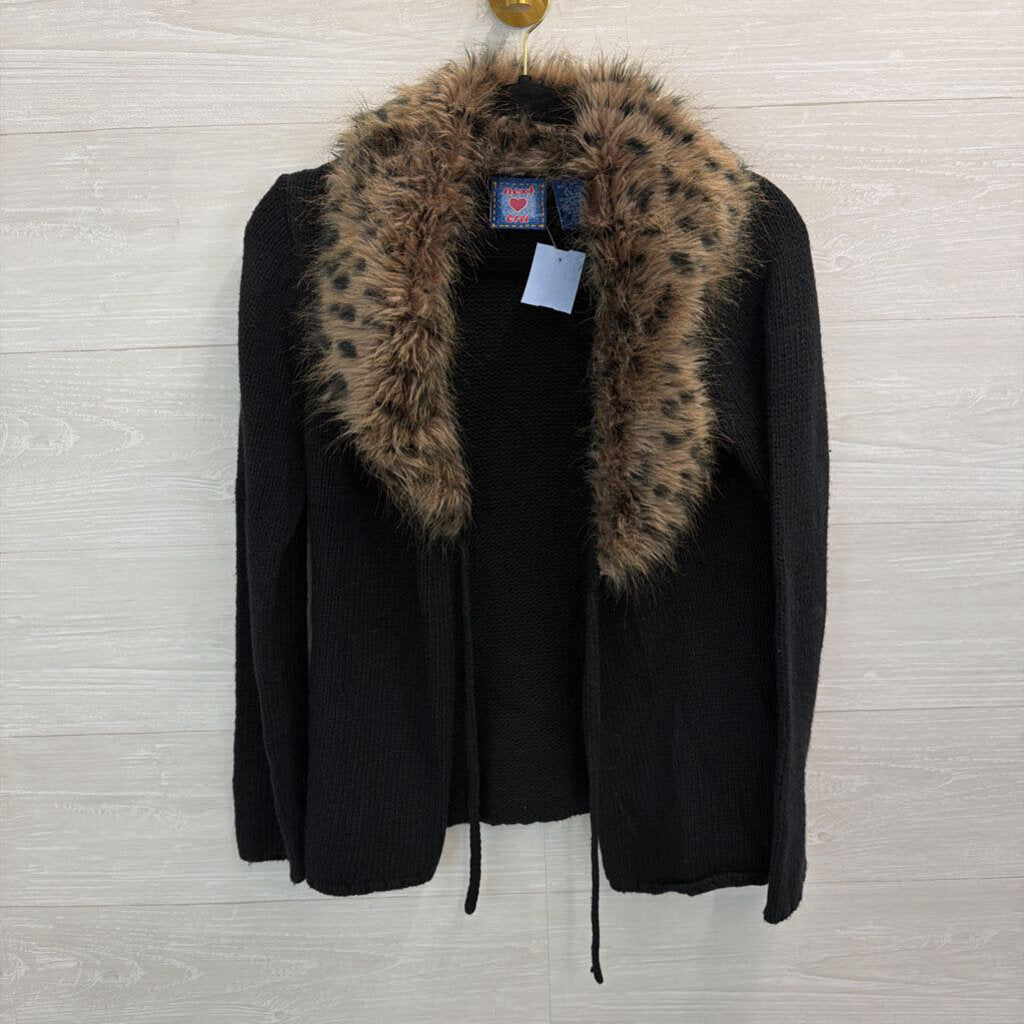 Next Era Black Knit Sweater With Faux Fur Collar Small