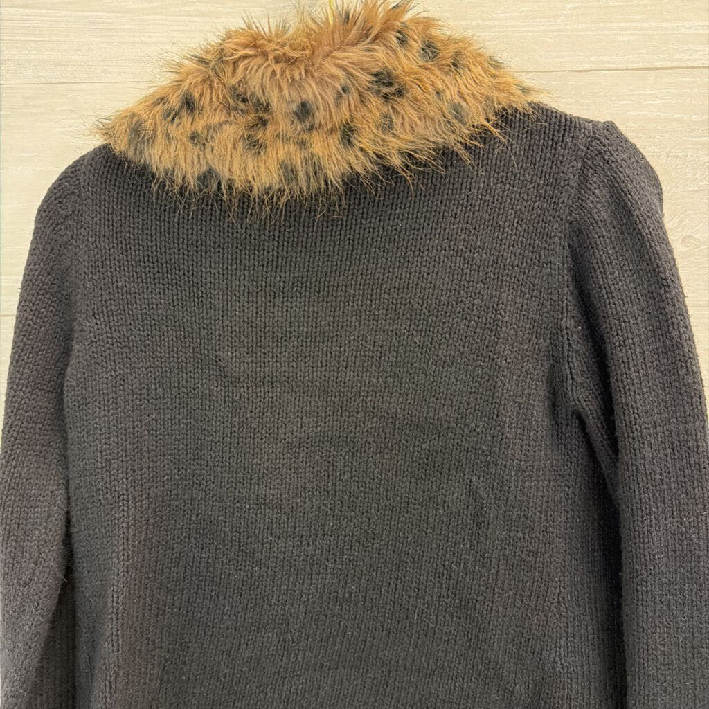 Next Era Black Knit Sweater With Faux Fur Collar Small