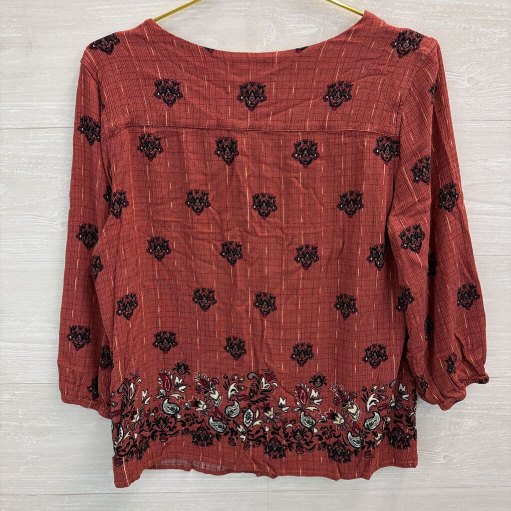 Magnolia Grace Orange/ Black Print Long Sleeve Top Medium