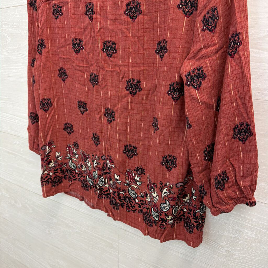 Magnolia Grace Orange/ Black Print Long Sleeve Top Medium