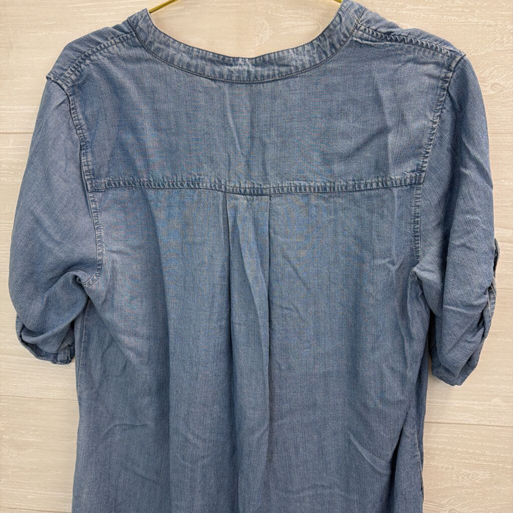 Philosophy Blue Chambray Lace Up Neck Dress Large