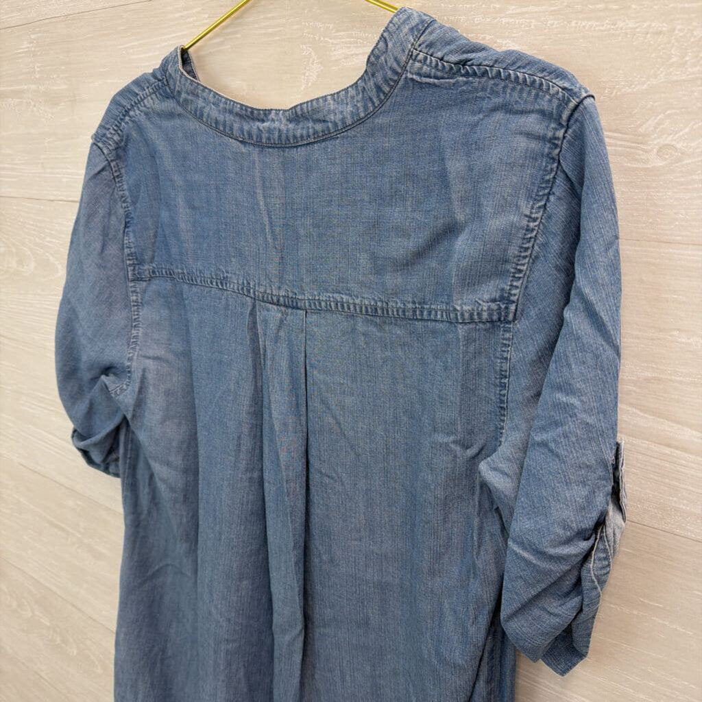 Philosophy Blue Chambray Lace Up Neck Dress Large