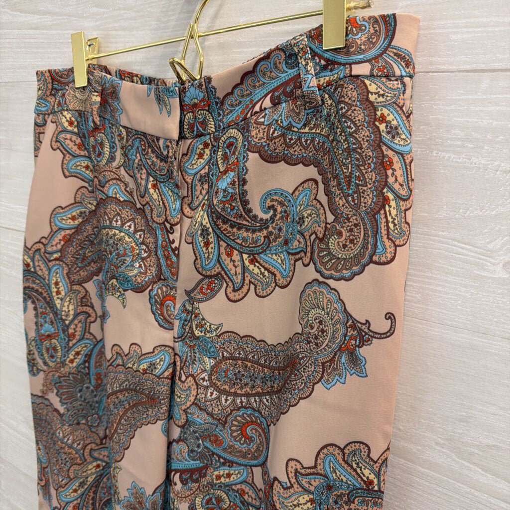 Express Brown/ Multi Paisley Print Wide Leg Trouser Pants Medium
