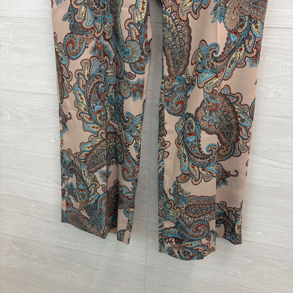 Express Brown/ Multi Paisley Print Wide Leg Trouser Pants Medium