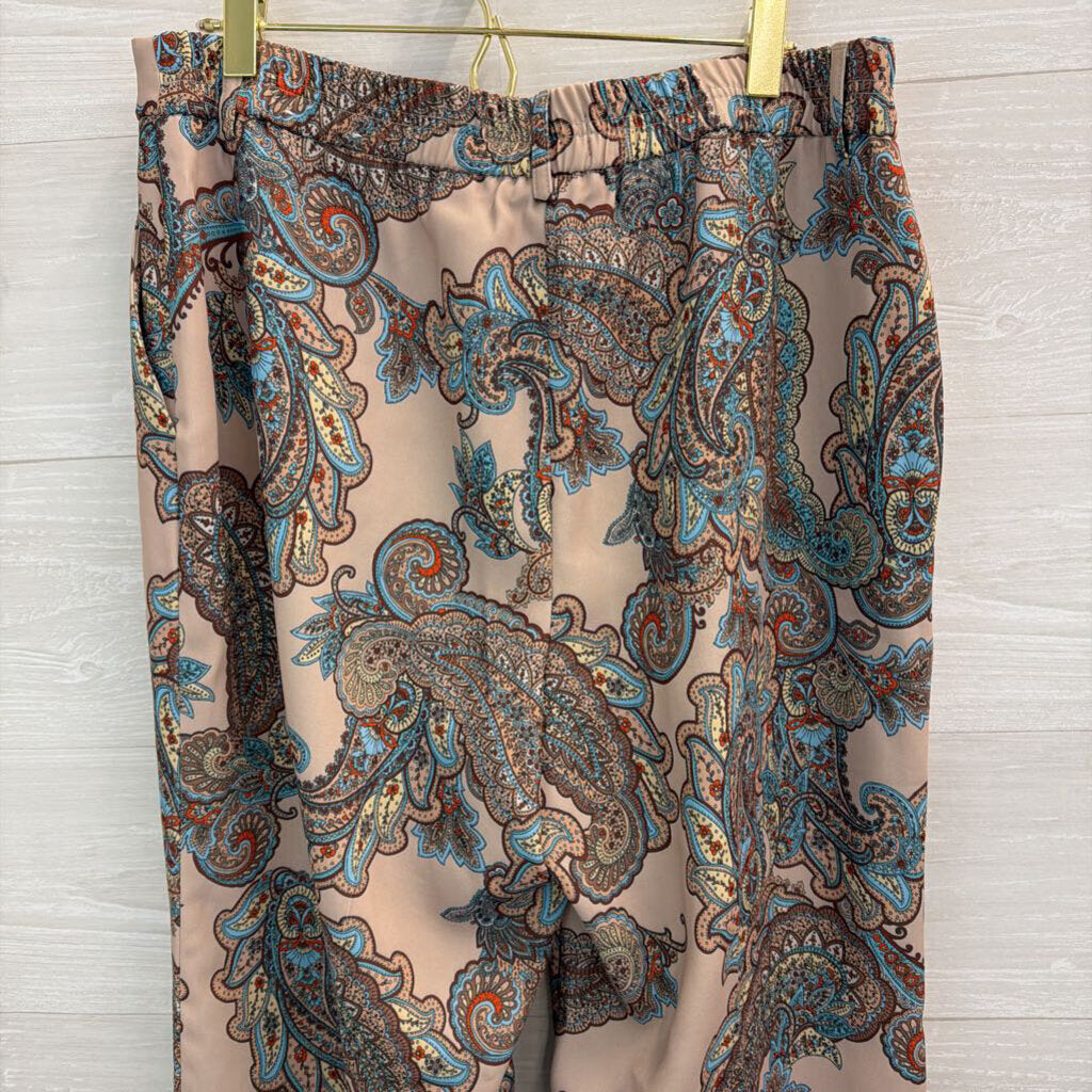 Express Brown/ Multi Paisley Print Wide Leg Trouser Pants Medium